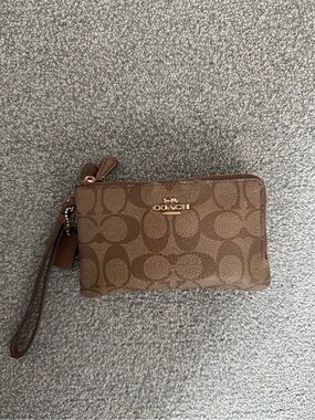Coach Brown Signature Logo Wristlet with Gold Hardware